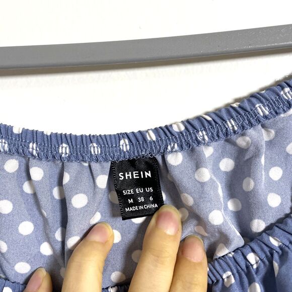 Women's Blue White Polka Dot Flounce Sleeve Frilled Blouse Size M, 36 - Picture 5 of 12